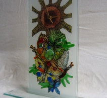 drugeliai 1 . Stiklo laikrodis , clock on glass , часы на стекле